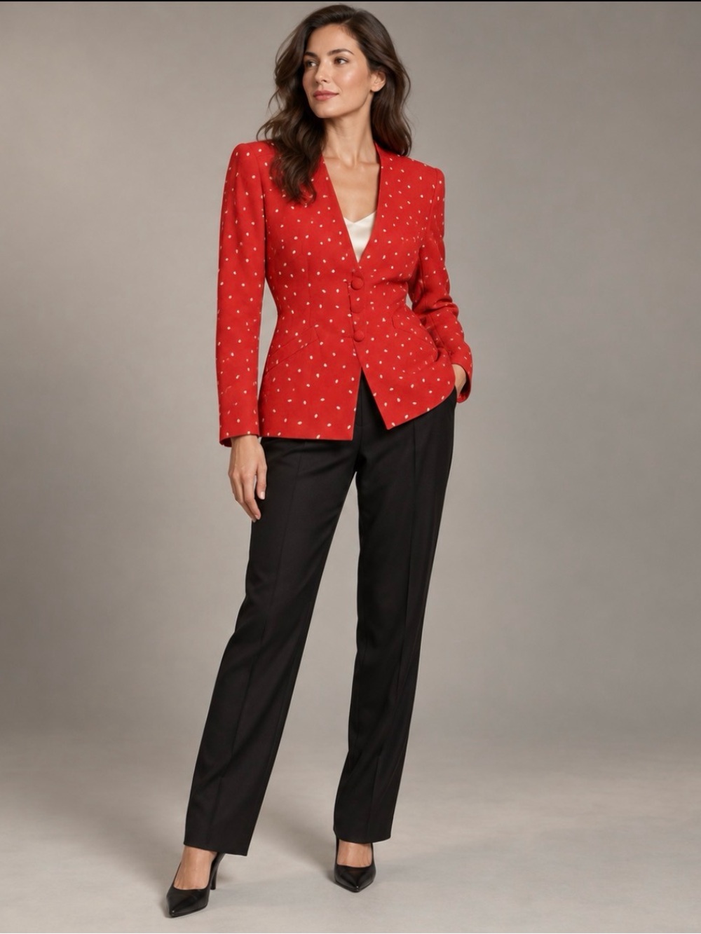Vintage Balenciaga Paris Red Printed Blazer IT 42 Made in France